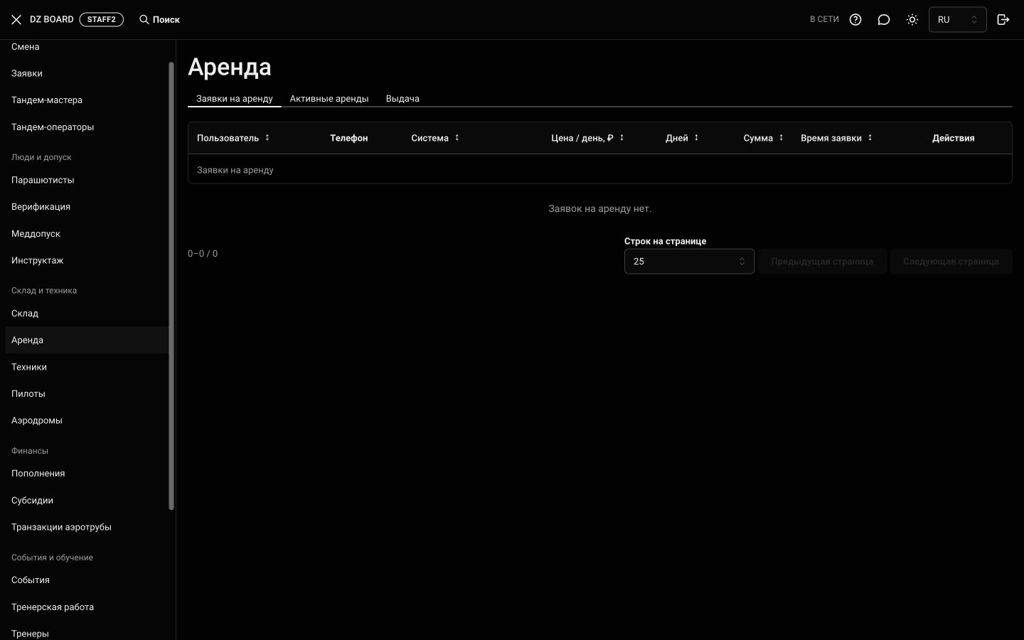 Staff2: Заявки на аренду